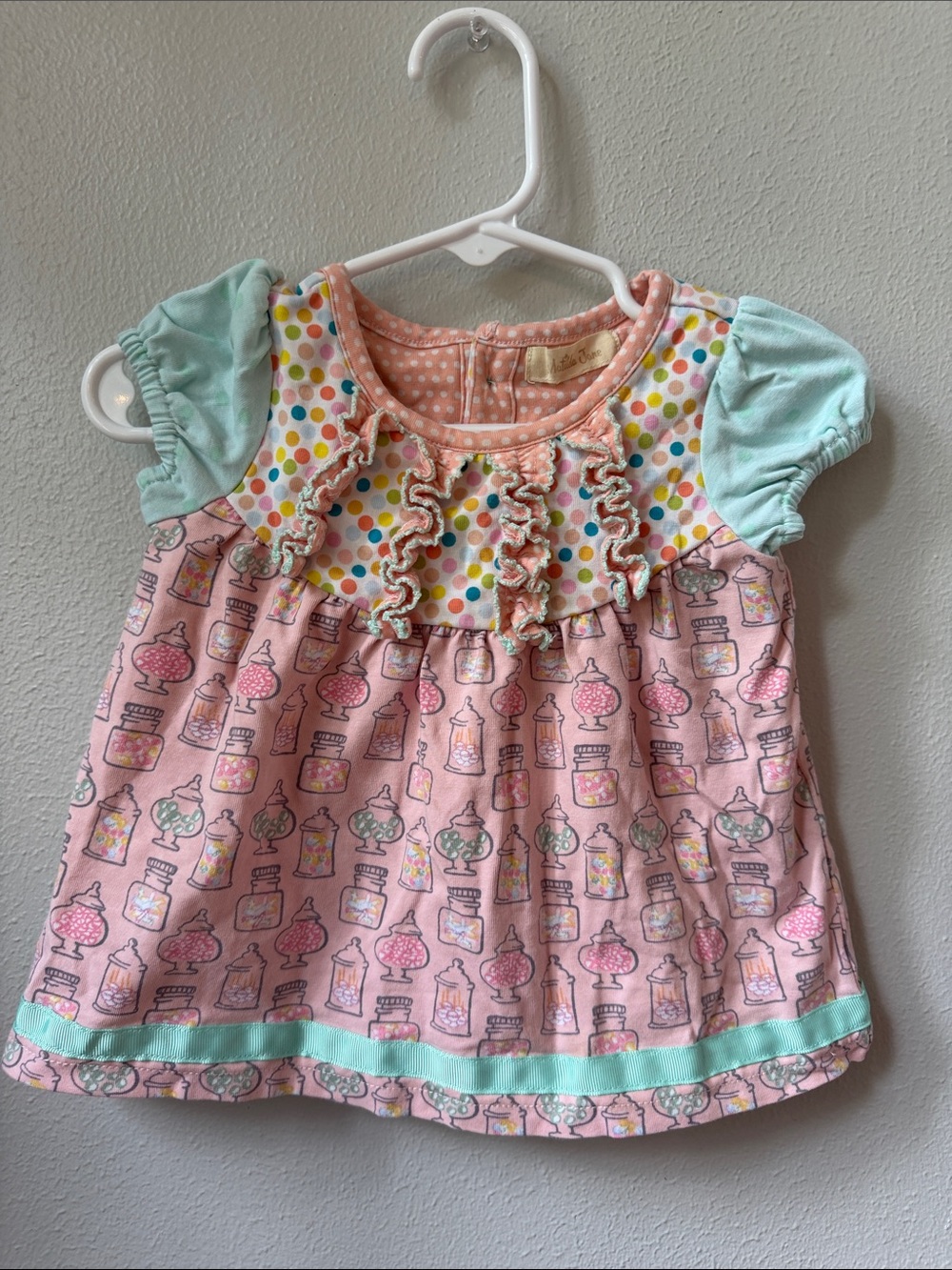 Pink Polka & Perfume Bottle Baby Dress with Mint Sleeves